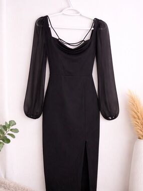 Windsor Black Maxi Dress with Sheer Bishop Sleeves